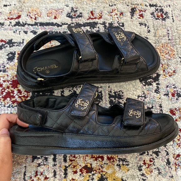 Chanel black leather cc GHW dad sandals 40C - Picture 3 of 9